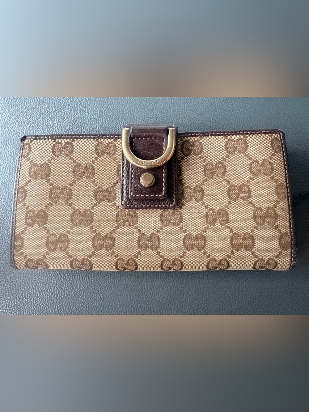 GUCCI Vintage Abbey D-Ring GG Canvas Continental Wallet Brown Leather 154256